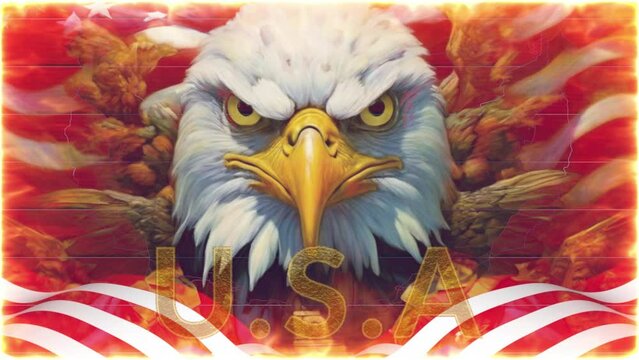 american bald eagle with flag