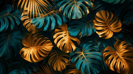 Papier Peint photo Crâne aquarelle Seamless pattern, modern creative abstract artwork, golden brush strokes, abstract art. Watercolor, hand drawn plants. Palms, leaves, flowers. modern Art. Prints, wallpapers, posters, cards, murals