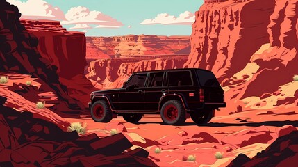 off-road car, country music background, road trip,