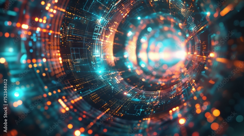 Poster visualize a cutting-edge digital 3d environment that serves as a metaphor for the interconnectedness
