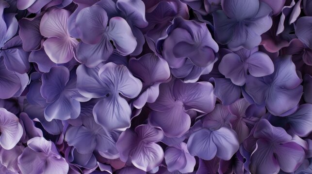 Visualize an abstract composition of fragrant petals in shades of purple, arranged to form a lush, AI Generative