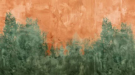Gordijnen Earthy terracotta and forest green, natural landscape theme, rustic texture, warm earth tones, serene woodland backdrop, organic pattern blend, calm nature environment, grounded design © furyon