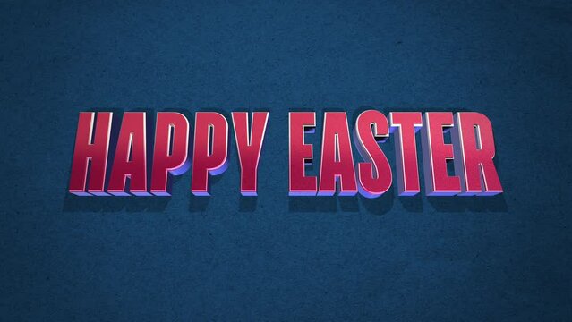 A vibrant and cheerful Easter-themed image with the word Happy Easter creatively arranged in 3D paper letters on a blue background