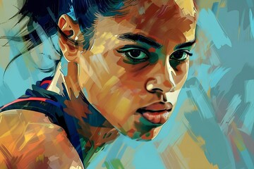 female athlete face illustration olympic athletics sports motivation abstract painting art 