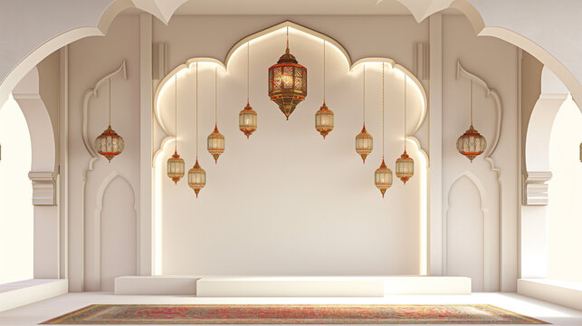 Arabic Lanterns, Clean Stage, Product Display Montage in Hari Raya Aidilfitri Setting
