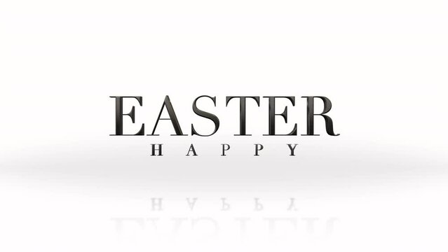 An elegant logo for an Easter event: The word easter in bold black font on a white background, with happy below in a smaller font. Simple and clear