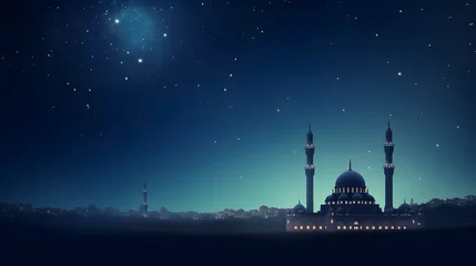 Poster Ramadan kareem celebration illustration template with night landscape with mosque and moon © Canities