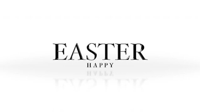 An elegant logo for an Easter event: The word easter in bold black font on a white background, with happy below in a smaller font. Simple and clear