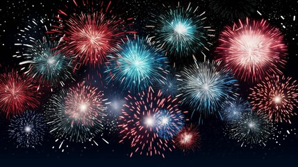 Fototapeta premium Vivid Red and Blue Firework Display - Perfect for National Celebrations