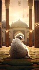 Sheeps with mosque in background with Islamic landscape background, Eid al-Adha, Happy Eid al-Adha