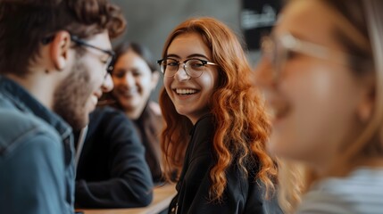 Group of happy friends chatting in cafe - A photo capturing a warm, joyful moment as a group of young adults engage in conversation in a café