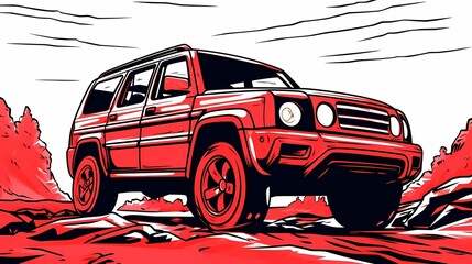 off-road car, country music background, road trip,
