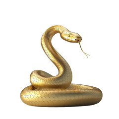 minimalist cartoon 3d gold snake isolated on white background