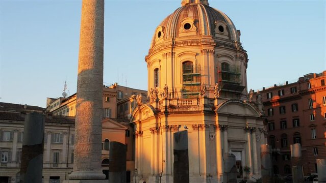 Trajans Column and Basilica Ulpia in Rome, Italy