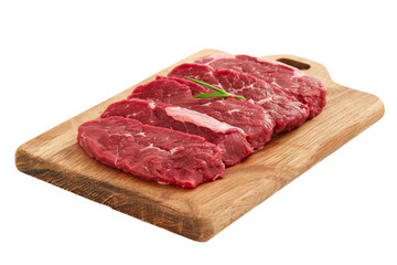 Fototapeta premium Premium Fresh Raw Red Beef Meat Slices Isolated on Transparent or White Background