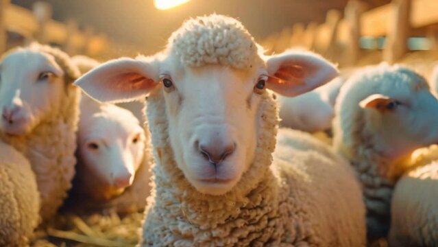 raise sheep with great joy, in farms, shear sheep to sell in market, farm scene with happy sheep