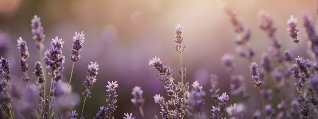 Delicate lavender bokeh over a softly blurred blush pink background - an ethereal banner.