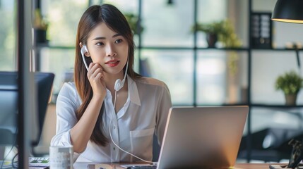 Obraz premium Asian Modern Businesswomen calling from her desk 