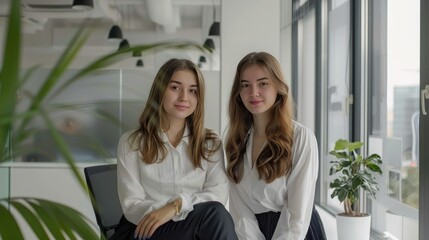 young business women, modern clothiers, in minimalistic office