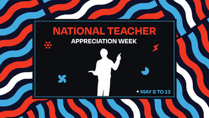 National Teacher Appreciation Week wallpaper with colorful typography and shapes.