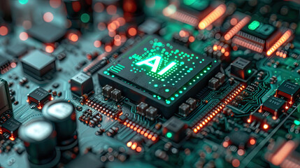 Fototapeta na wymiar Green AI Computer Chip CPU