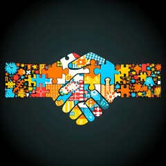 Handshake Design of Puzzle Pieces, To convey a message of partnership, cooperation, and innovation in a modern and abstract way, suitable for various