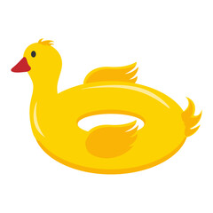 Inflatable swimming ring in the shape of a duck. Vector illustration set.