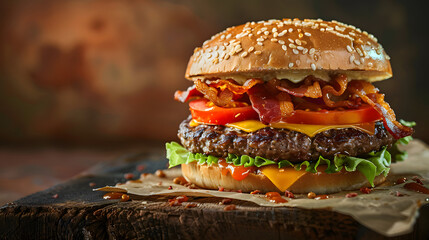 Genuine classic burger featuring cheese and double cheese - obrazy, fototapety, plakaty