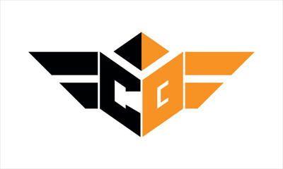 CQ initial letter falcon icon gaming logo design vector template. batman logo, sports logo, monogram, polygon, war game, symbol, playing logo, abstract, fighting, typography, icon, minimal, wings logo
