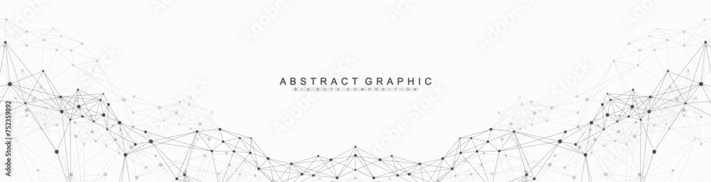 Fototapete Global network connection banner design template. Header social network communication in the global business concept. Big data visualization. Internet technology