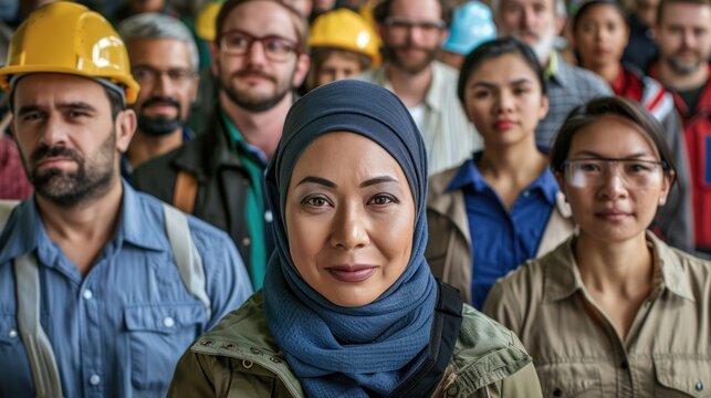 group of people of different nationalities and professions stand together embodying the idea of the holiday Workers Day
