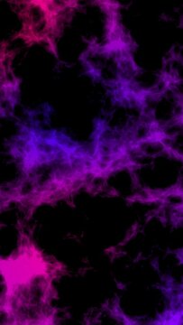 Vertical video of pink and purple clouds on a black background rising randomly