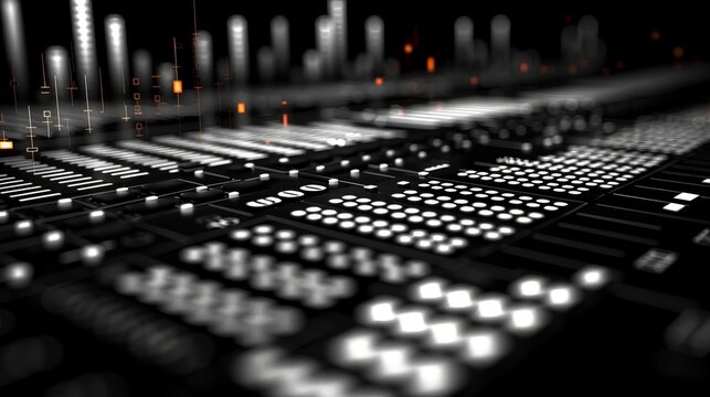 Close-up of audio mixing console's faders