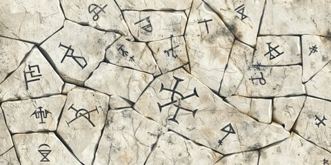 Background Texture Pattern in the Style of Ancient Runestone Marble - Marble textures engraved with symbols and runes, invoking ancient mysticism created with Generative AI Technology