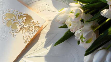 White Tulips with Golden Embossed Easter Greeting Card.