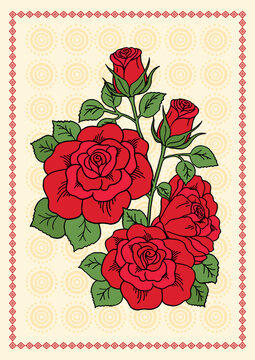 Blooming Elegance: A Mesmerizing Madhubani Depiction of a Red Rose. Echoes of Love: A Handpainted Madhubani Journey with a Blooming Rose. Madhubani painting, Rose, Flower.