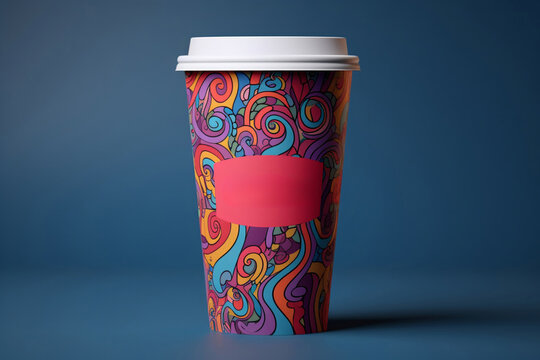 a selection of realistic rainbow mock-up paper cups, ideal for coffee to go or takeout beverages. These adaptable vector illustrations can seamlessly integrate into any background.