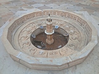 old fountain in the courtyard  of albert hall museum Jaipur Rajasthan, India