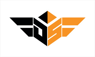 DS initial letter falcon icon gaming logo design vector template. batman logo, sports logo, monogram, polygon, war game, symbol, playing logo, abstract, fighting, typography, icon, minimal, wings logo