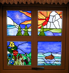 Stained glass window in northern Norway. Borkenes, Troms
