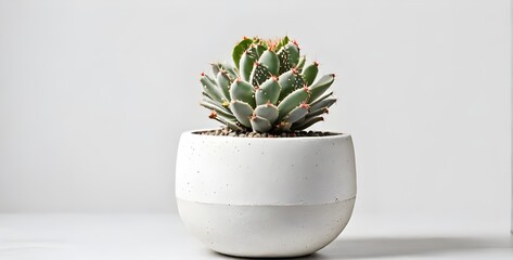 Cactus in pot on a white background. Photo of cactus in minimalist pot as houseplant for home.