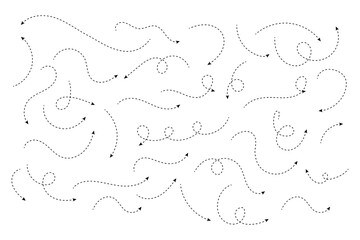 Hand drawn dotted curved arrow shape vector.