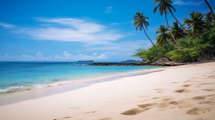 Fototapeta na wymiar Palm-fringed Tropical Beach in Punta Cana, Dominican Republic - Canon RF 50mm f/1.2L USM Capture