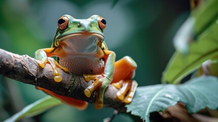 Naklejka premium Frog on branch Gliding frog, Rhacophorus reinwardtii