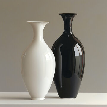 Black and white vase with a bouquet of flowers in it in minimalist design