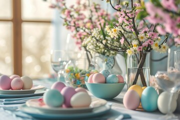 Elegant Easter Table Setting with Spring Flowers