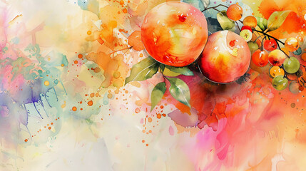 Fruits Watercolor abstract background, 3D fruits decorative painted artificial surface, Kitchen decorative photo, Generative AI.