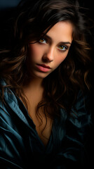 Fototapeta premium Portrait of a lovely Beautiful confident young woman in low key light.