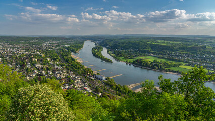 Blick vom Drachenfels im Siebengebirge auf den Rhein, Deutschland