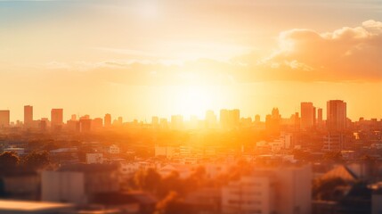 Fototapeta premium Golden Hour Glow: Urban Skyline at Sunset with Summer Heatwave Bokeh - Canon RF 50mm f/1.2L USM Capture